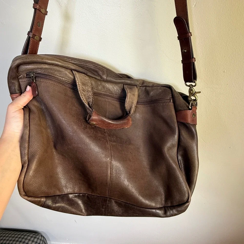 Vintage L.L. Bean Traveler Satchel‎ Leather Briefcase Messenger Bag Large Brown